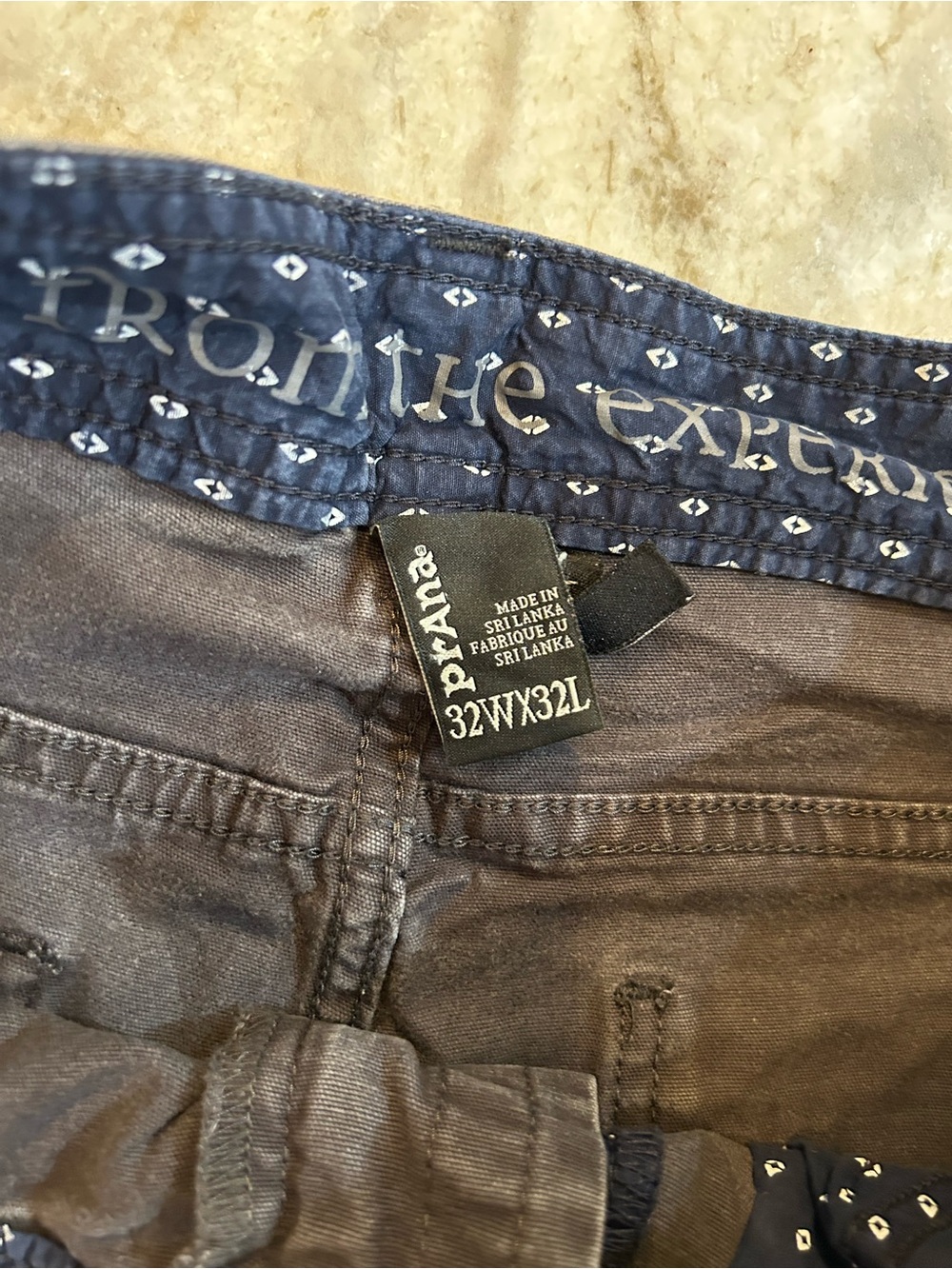 Prana Men's Brown Pants with Navy Waistband Detail